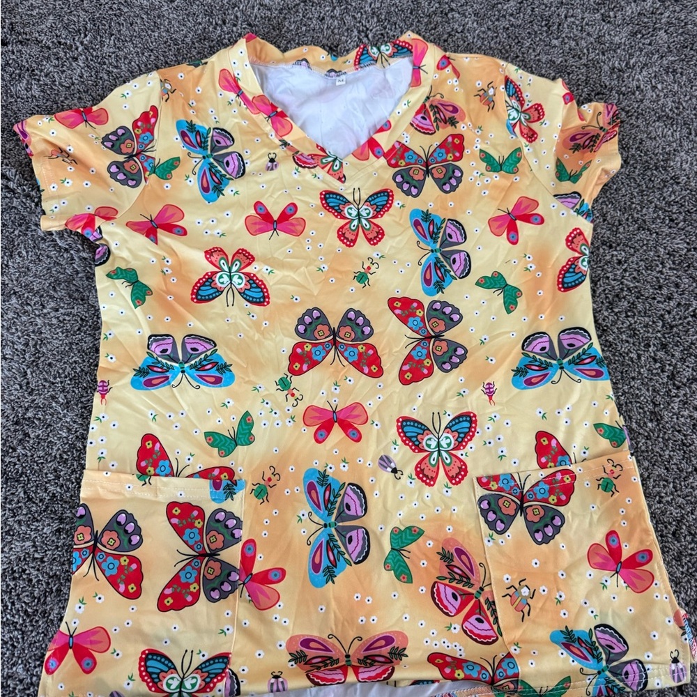 Butterfly Print Scrub Top